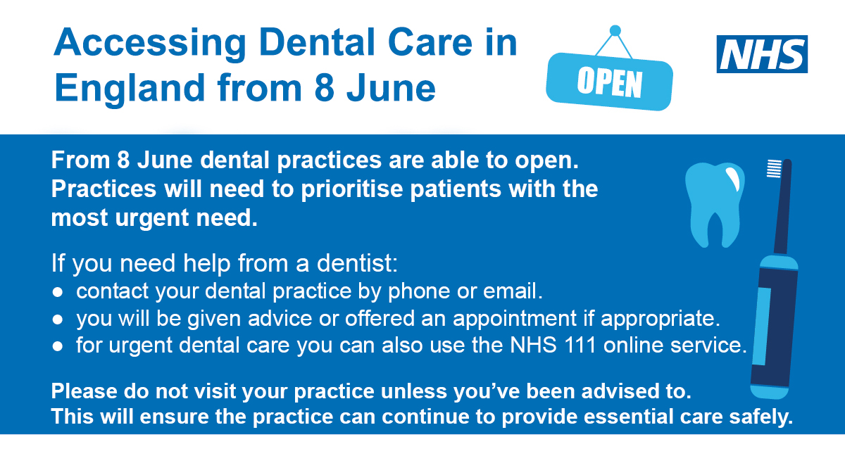 Accessing Dental Care in England from 8 June