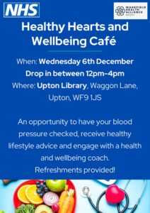 Healthy hearts wellbeing cafe – Wednesday 6th December 2023